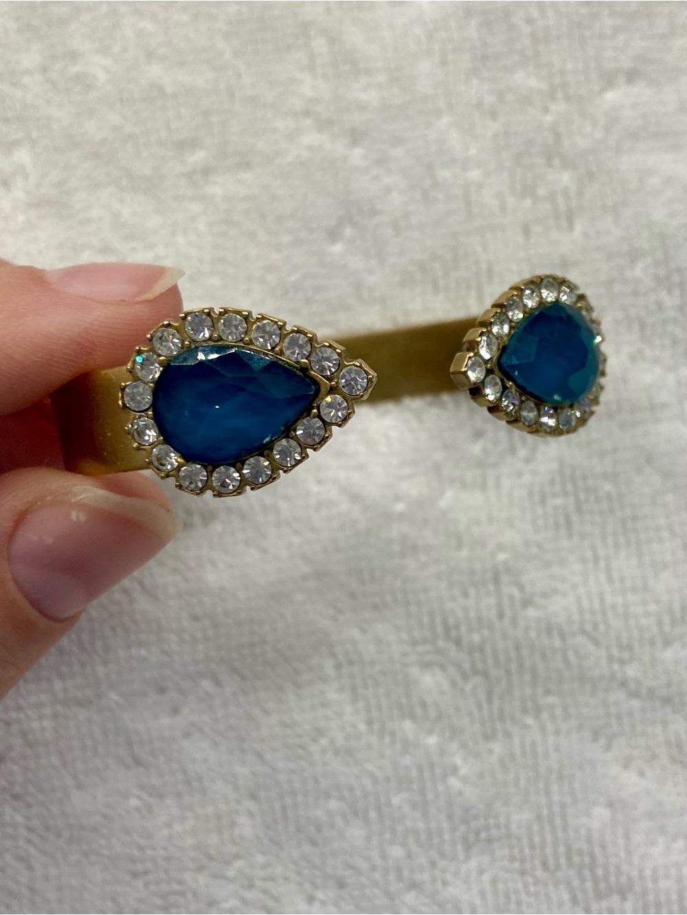 Loren Hope Gold Cuff Bracelet with Blue Teardrop Stones and Clear Crystals